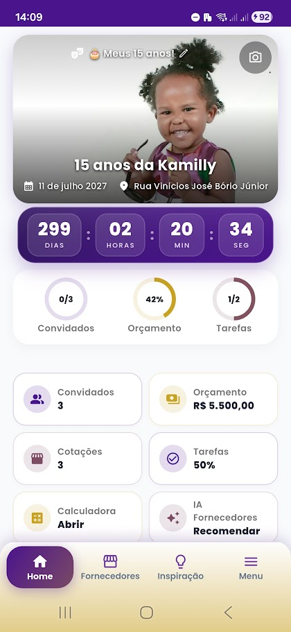 Home do organizador no Faça a Festa
